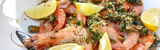 Gegrilde gamba's met walnotenpesto