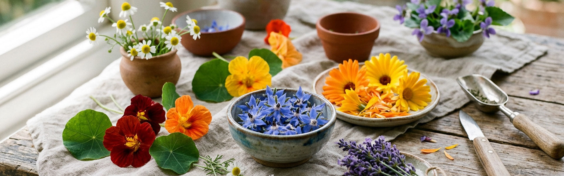 Eetbare bloemen en bloeiende kruiden