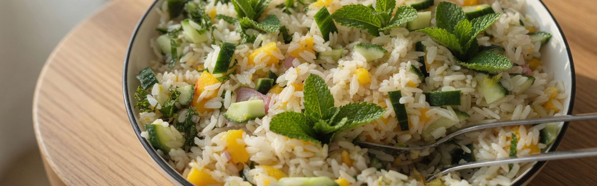 Rijstsalade met mango en komkommer
