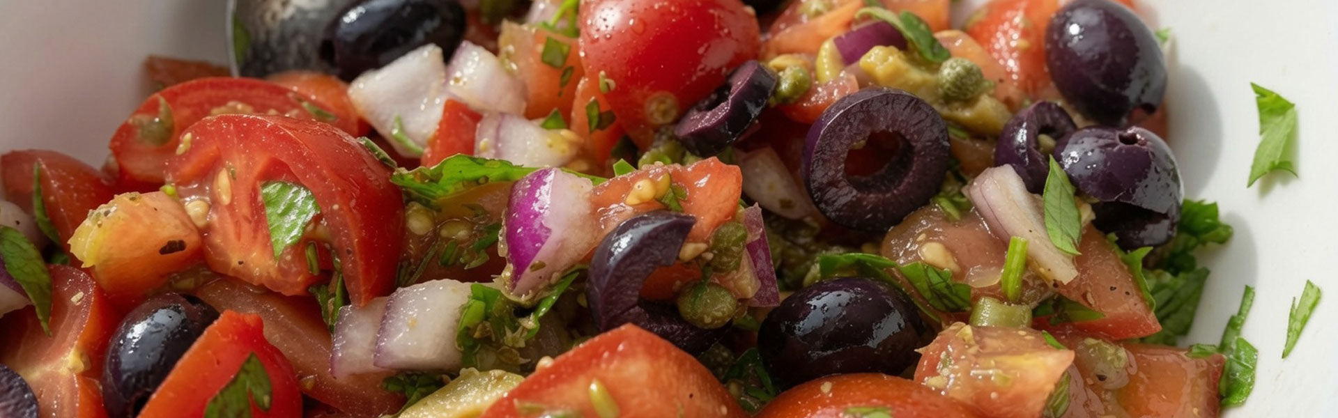 Tomatensalade met kappertjes en zwarte olijven