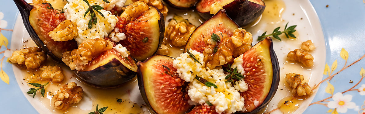 Warme vijgen met feta, honing, walnoot en tijm