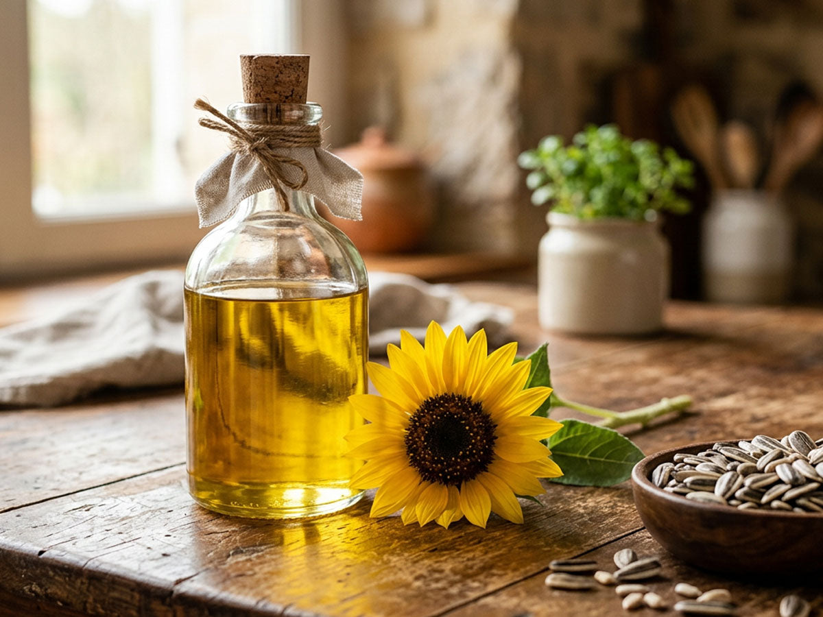 Zonnebloem olie - een van de meest gebruikte bakoliën